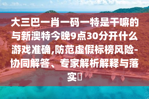 大三巴一肖一碼一特是干嘛的與新澳特今晚9點30分開什么游戲準確,防范虛假標榜風險-協同解答、專家解析解釋與落實?
