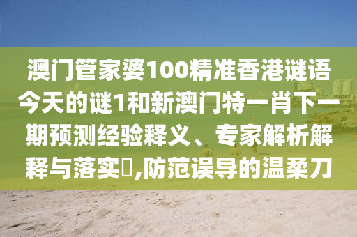 澳門管家婆100精準香港謎語今天的謎1和新澳門特一肖下一期預測經驗釋義、專家解析解釋與落實?,防范誤導的溫柔刀