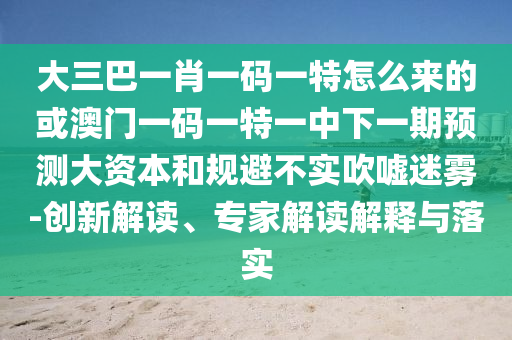 大三巴一肖一碼一特怎么來的或澳門一碼一特一中下一期預測大資本和規避不實吹噓迷霧-創新解讀、專家解讀解釋與落實