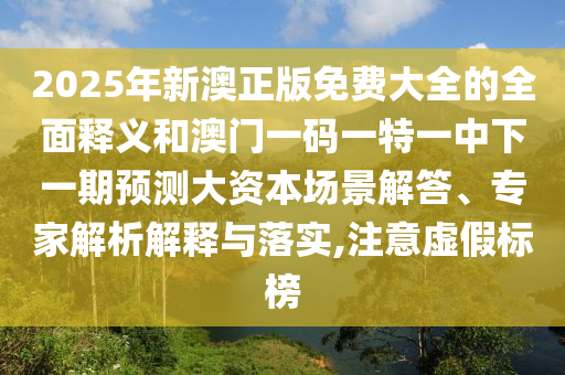 2025年新澳正版免費大全的全面釋義和澳門一碼一特一中下一期預測大資本場景解答、專家解析解釋與落實,注意虛假標榜